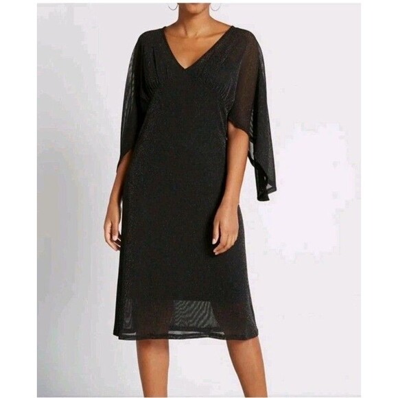 ModCloth Promised You Heaven Midi Shimmer Dress Batwing Sleeves Black Size S - Picture 1 of 12